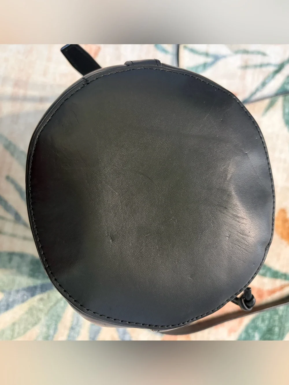 Sezane Mini Farrow Classic Black Leather Drawstring Bucket Bag Crossbody
